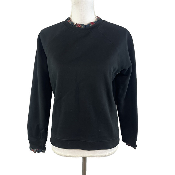 J. Crew Pull Over Sweatshirt sz Small Navy Blue Red Plaid Ruffle Casual Stretch - Picture 1 of 8